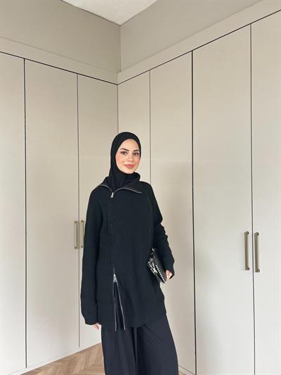 Dora Fermuarlı Kazak - Siyah