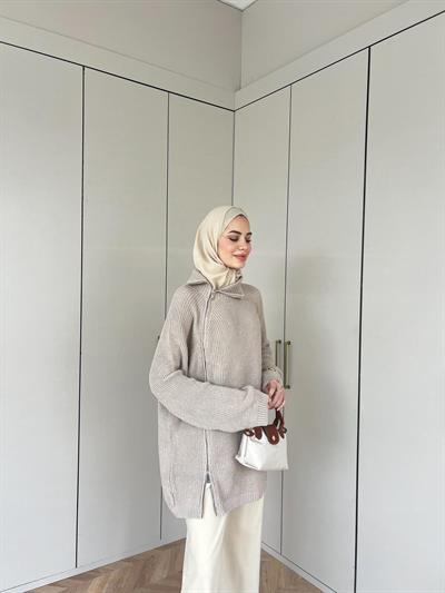 Dora Fermuarlı Kazak - Vizon