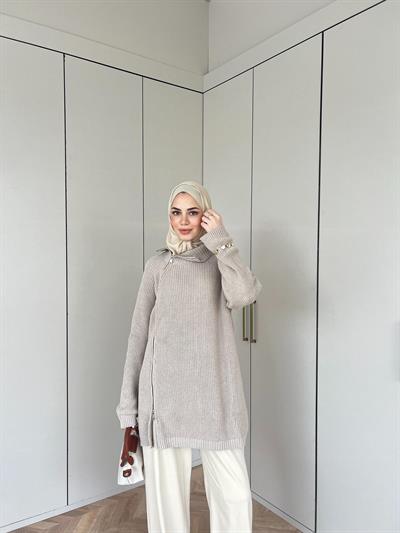 Dora Fermuarlı Kazak - Vizon