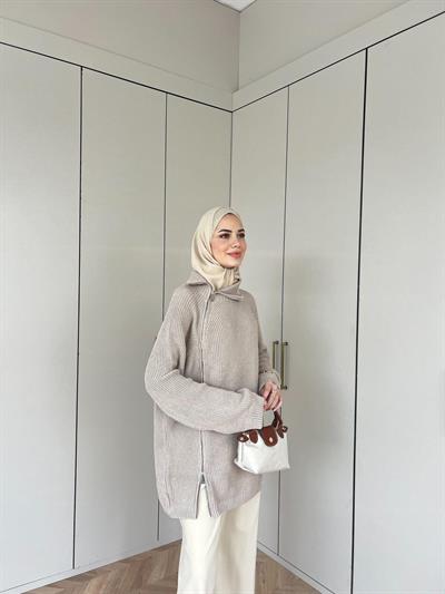 Dora Fermuarlı Kazak - Vizon