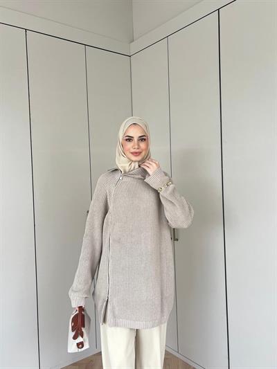 Dora Fermuarlı Kazak - Vizon