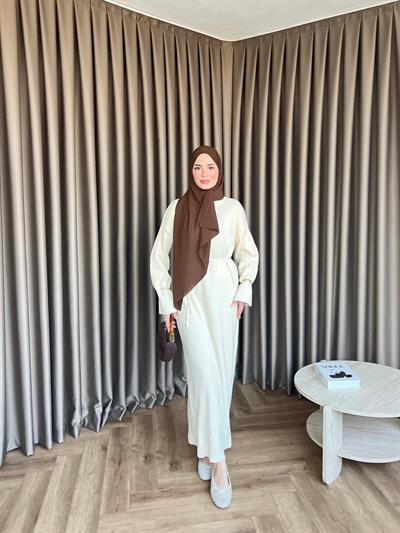 Dora Triko Elbise Ekru 