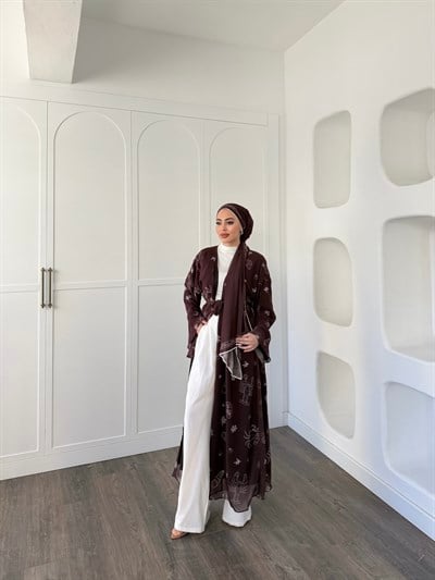 Dubai Şal Hediyeli Kimona - Acıkahve