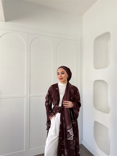Dubai Şal Hediyeli Kimona - Acıkahve