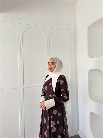 Dum Yaka Detay Elbise - Kahve
