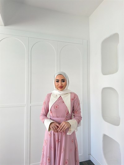 Dum Yaka Detay Elbise - Pembe