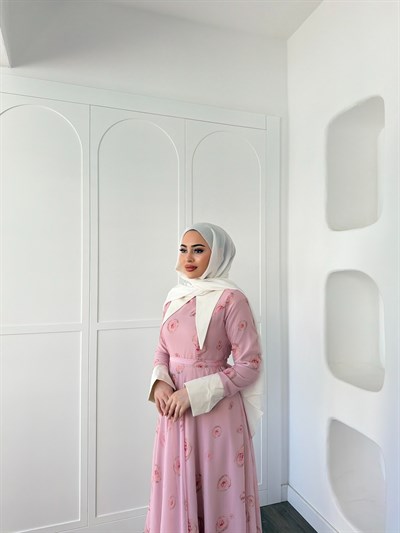 Dum Yaka Detay Elbise - Pembe