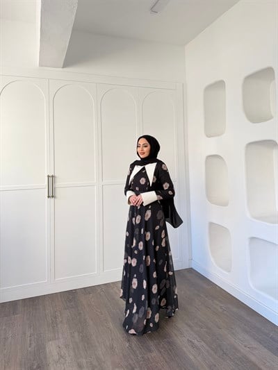 Dum Yaka Detay Elbise - Siyah 