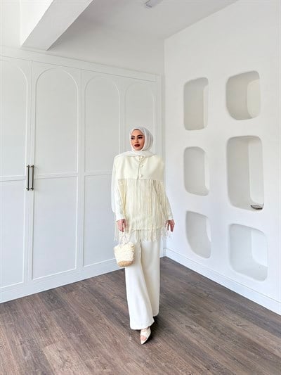 Durla Püsküllü Takım -Ekru