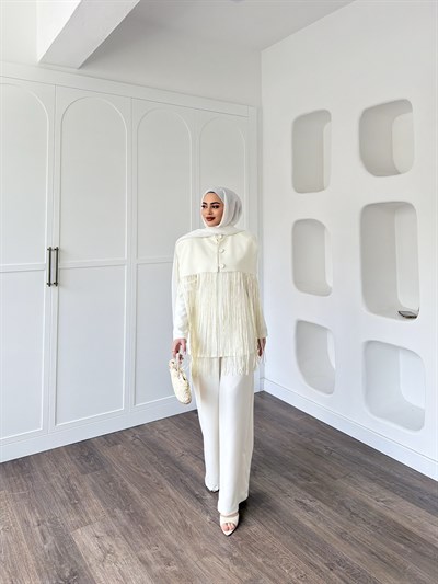 Durla Püsküllü Takım -Ekru