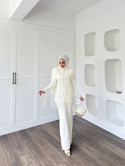 Durla Püsküllü Takım -Ekru