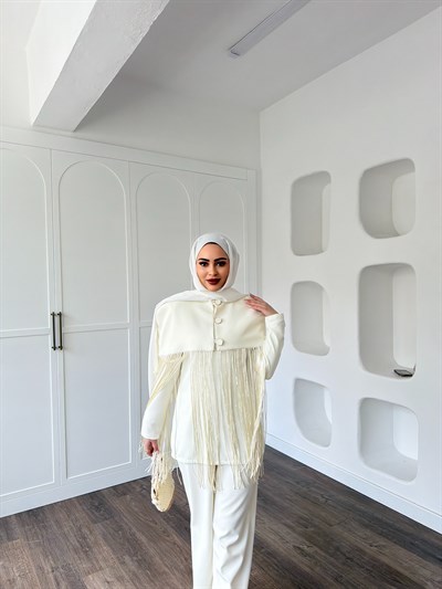 Durla Püsküllü Takım -Ekru