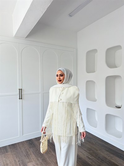 Durla Püsküllü Takım -Ekru