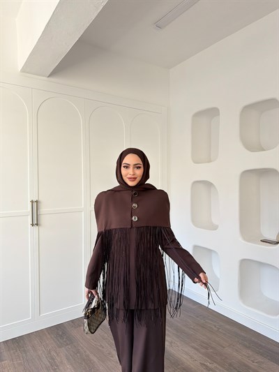 Durla Püsküllü Takım - Kahve