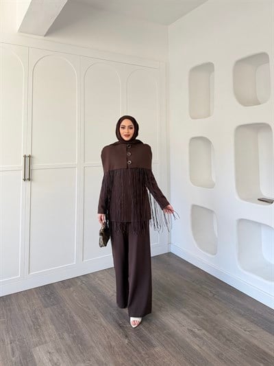 Durla Püsküllü Takım - Kahve