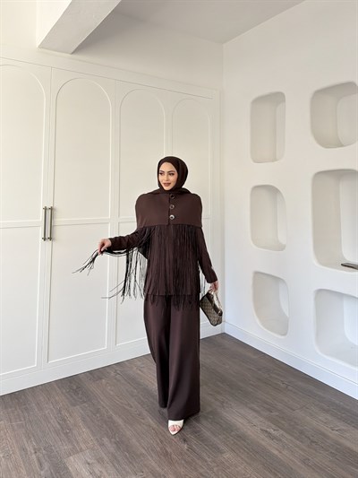 Durla Püsküllü Takım - Kahve