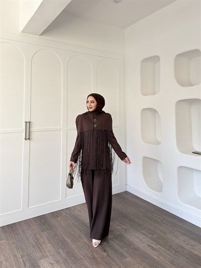 Durla Püsküllü Takım - Kahve