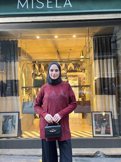 Eca Simli Desenli Kazak - Bordo