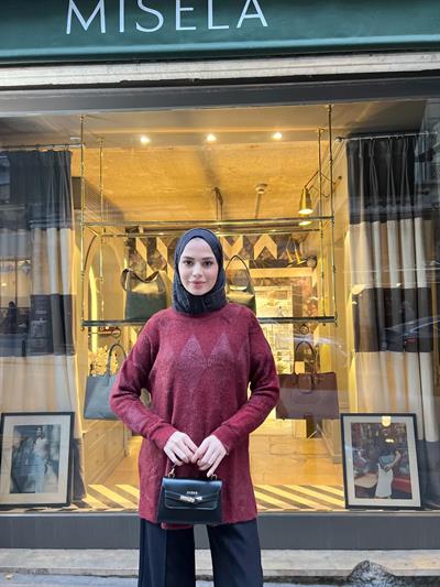 Eca Simli Desenli Kazak - Bordo