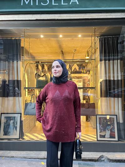 Eca Simli Desenli Kazak - Bordo