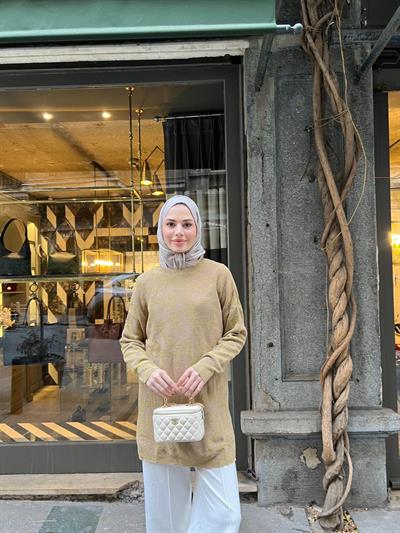 Asi Leopar Desen Simli Kazak - Gold