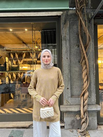 Asi Leopar Desen Simli Kazak - Gold