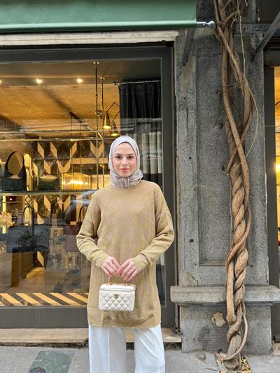 Asi Leopar Desen Simli Kazak - Gold