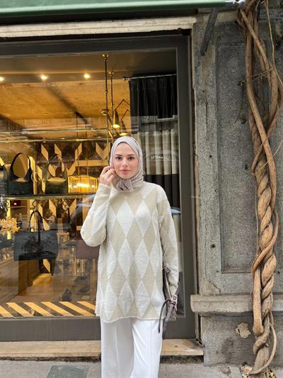 Eca Simli Desenli Kazak - Krem