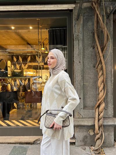 Eca Simli Desenli Kazak - Krem