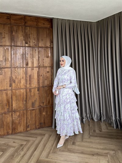 Ekim Çiçek Elbise - Lila