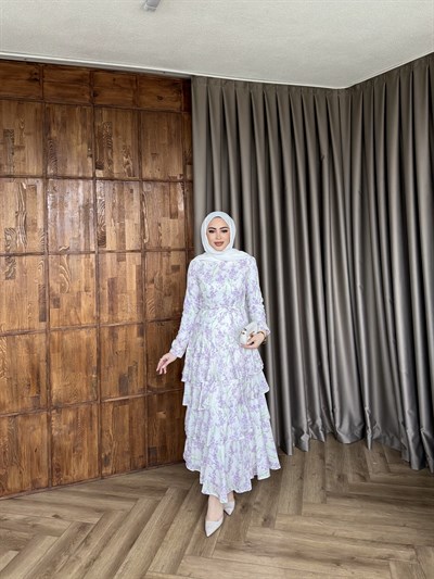 Ekim Çiçek Elbise - Lila