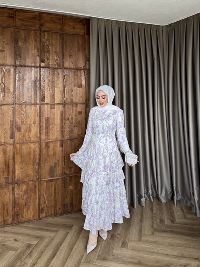 Ekim Çiçek Elbise - Lila