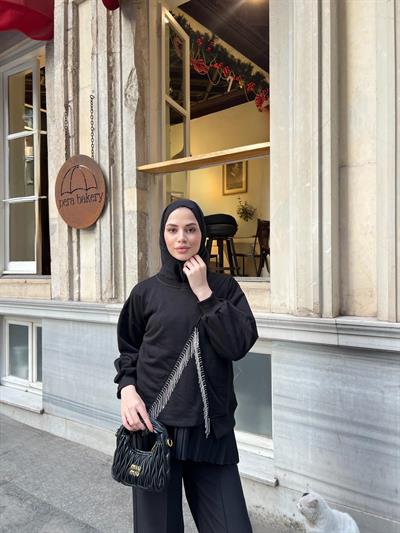 Ela Taş Detaylı Sweat - Siyah