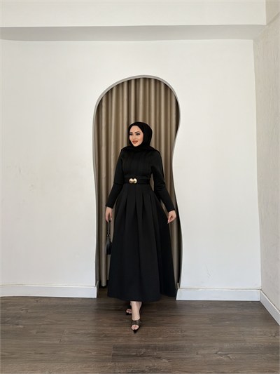 Ella Scuba Elbise - Siyah
