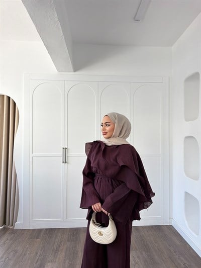 Ena Fırfır Detaylı Takım - Mürdüm