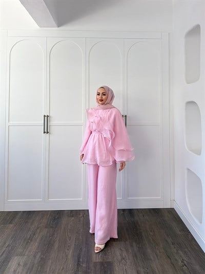 Ena Fırfır Detaylı Takım - Pembe