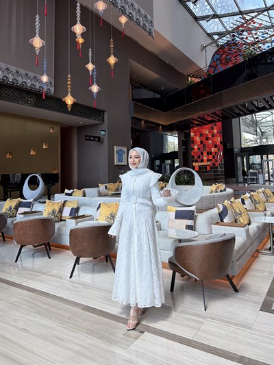 Epli Dantel Elbise - Beyaz