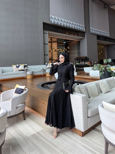 Epli Dantel Elbise- Siyah