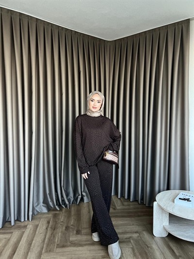 Erla Taş Detaylı Takım - Acı Kahve