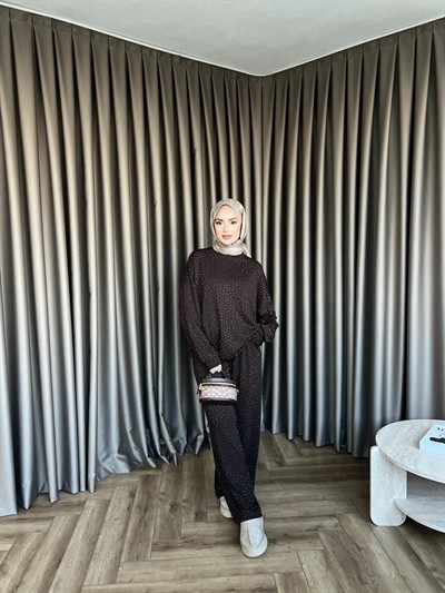 Erla Taş Detaylı Takım - Acı Kahve