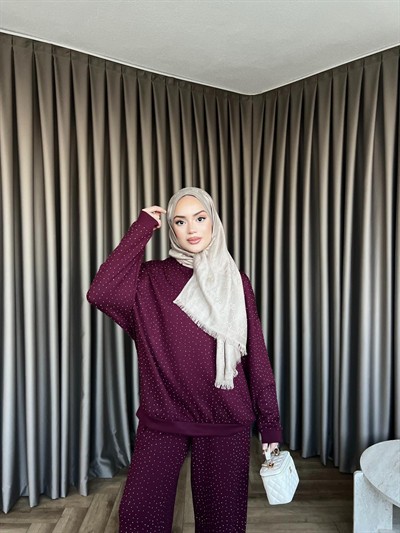 Erla Taş Detaylı Takım - Mürdüm