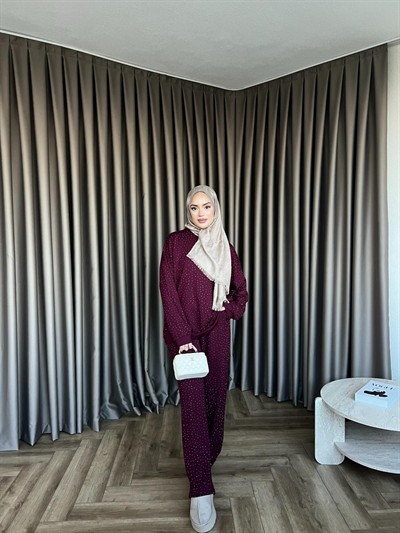 Erla Taş Detaylı Takım - Mürdüm