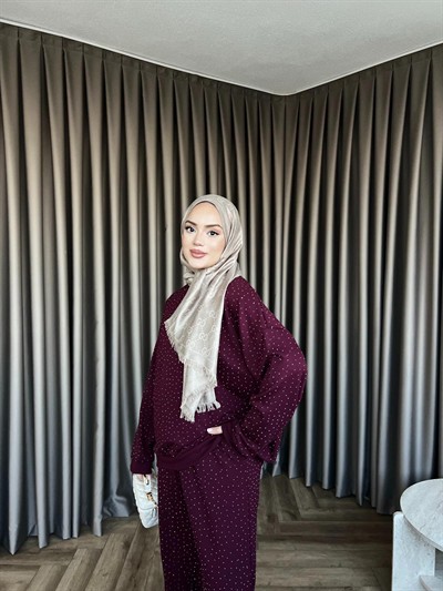 Erla Taş Detaylı Takım - Mürdüm