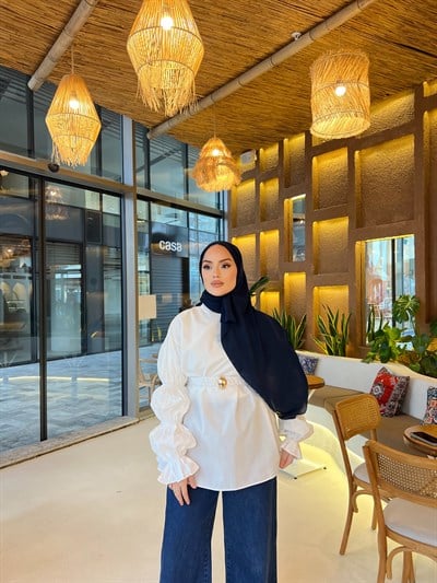 Es Balon Kol Gömlek - Beyaz