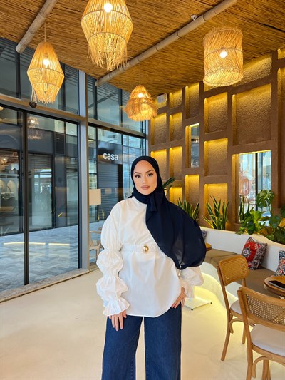 Es Balon Kol Gömlek - Beyaz