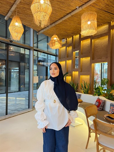 Es Balon Kol Gömlek - Beyaz