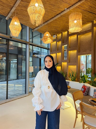 Es Balon Kol Gömlek - Beyaz