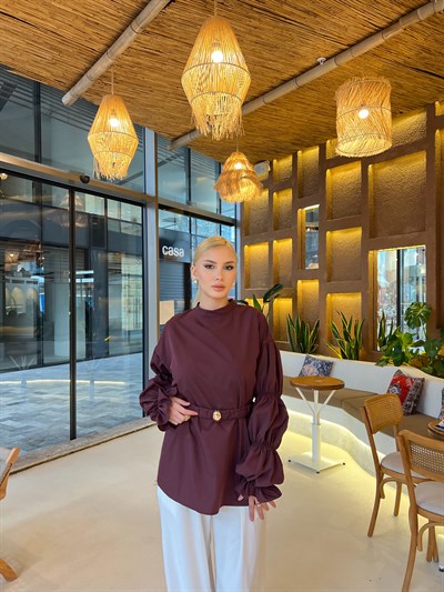 Es Balon Kol Gömlek - Bordo