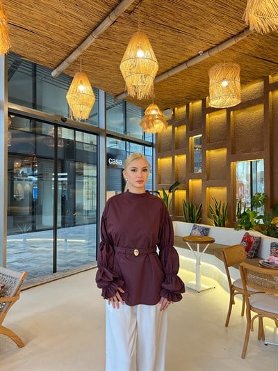 Es Balon Kol Gömlek - Bordo