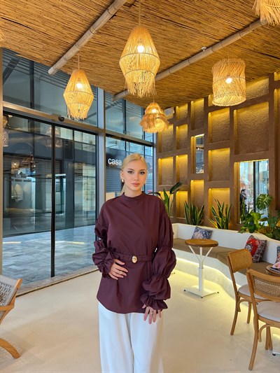 Es Balon Kol Gömlek - Bordo